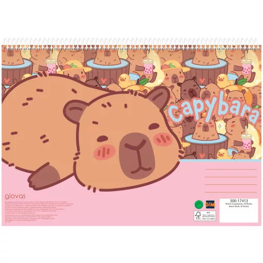 Capybara Happy Life A4 carnet de dessin à spirale, 30 feuilles