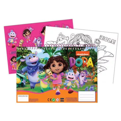 Dora l'exploratrice Jungle A4 carnet de dessin à spirale, 40 feuilles avec autocollants
