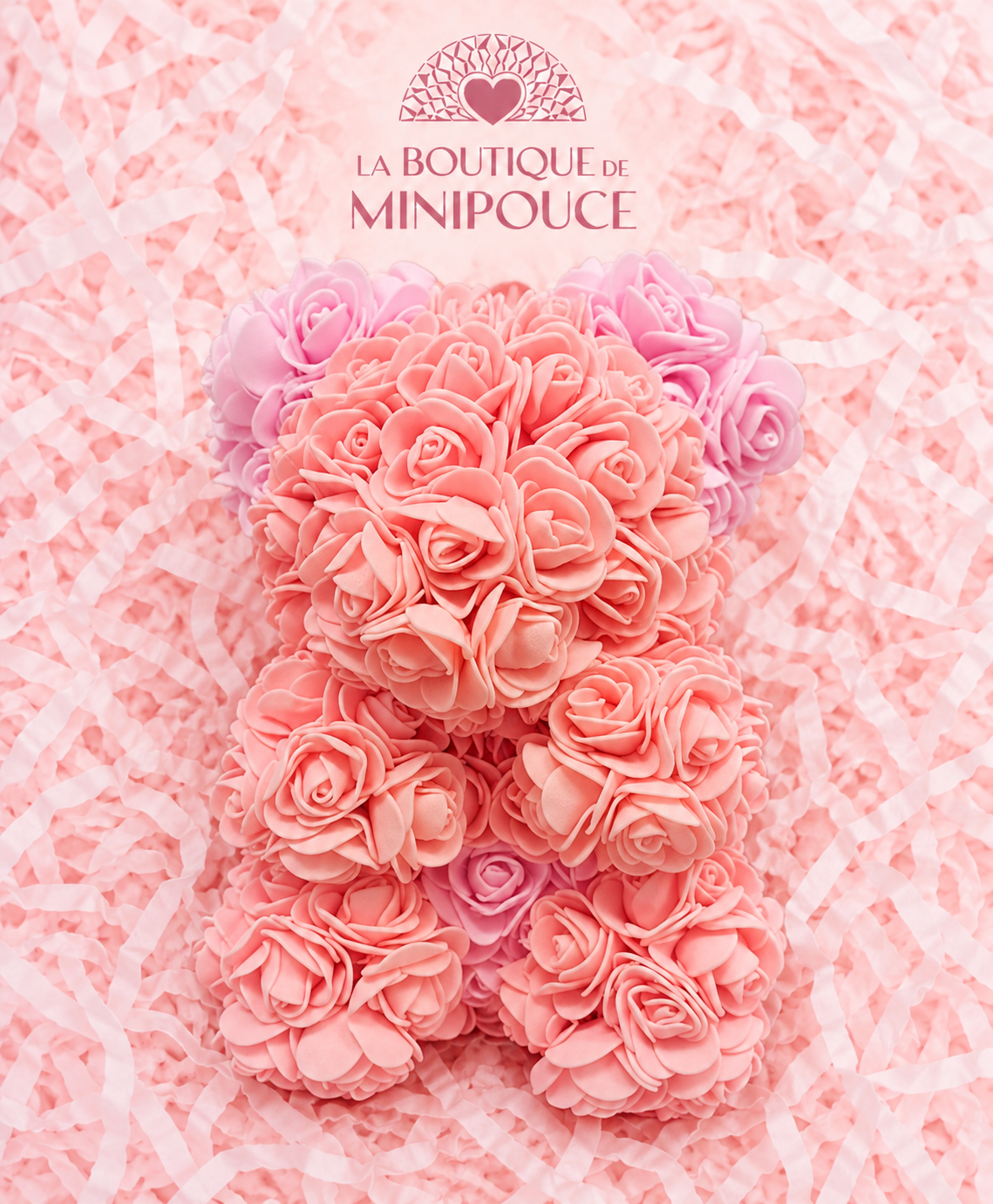 Ourson en fleurs artificielles – Création artisanale