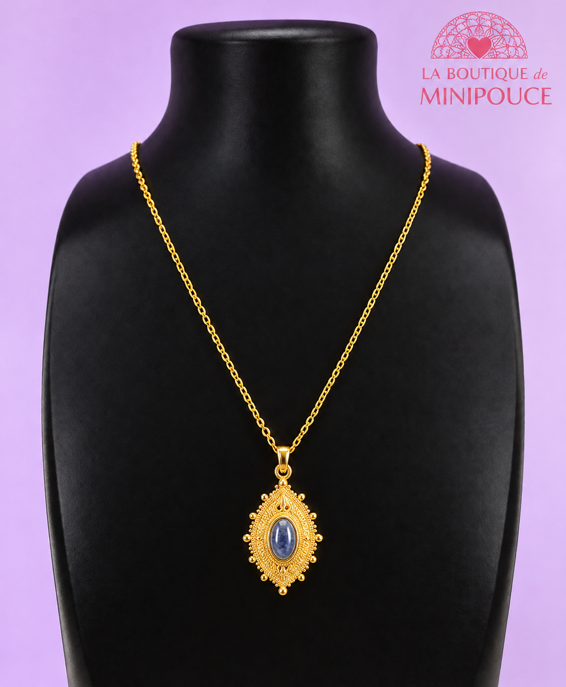 Collier Gloria doré – Sodalite ou œil-de-tigre