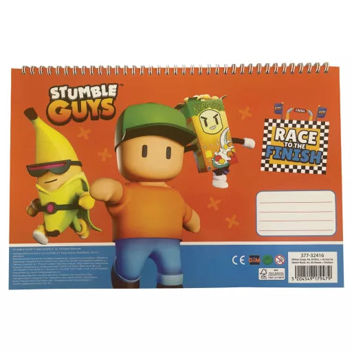 Stumble Guys Race A4 Carnet de dessin à spirale, 40 feuilles avec autocollants