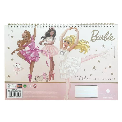 Barbie Ballerina A4 Carnet de dessin à spirale, 40 feuilles avec autocollants