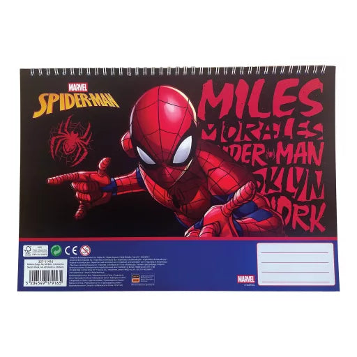 Spider-Man Miles Morales A4 Carnet de dessin à spirale, 40 feuilles avec autocollants