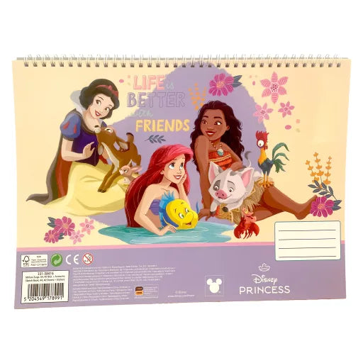 Disney Princess Life A4 Carnet de dessin à spirale, 40 feuilles avec autocollants