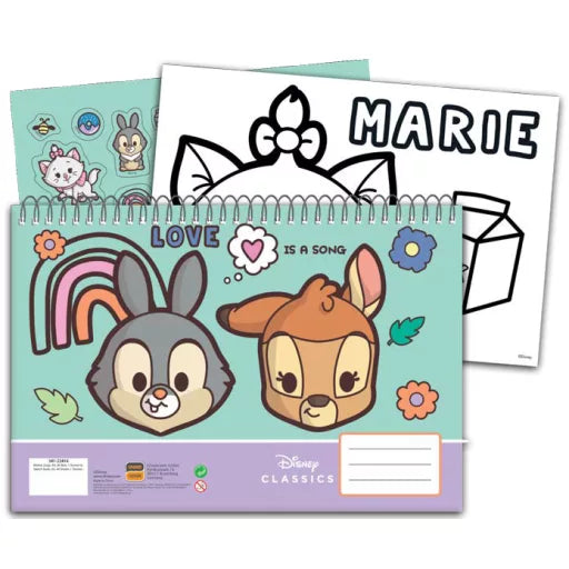 Disney Animals Love A4 Carnet de dessin à spirale, 40 feuilles avec autocollants
