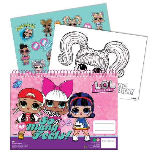 LOL Surprise Many Feels A4 carnet de dessin à spirale, 40 feuilles avec autocollants