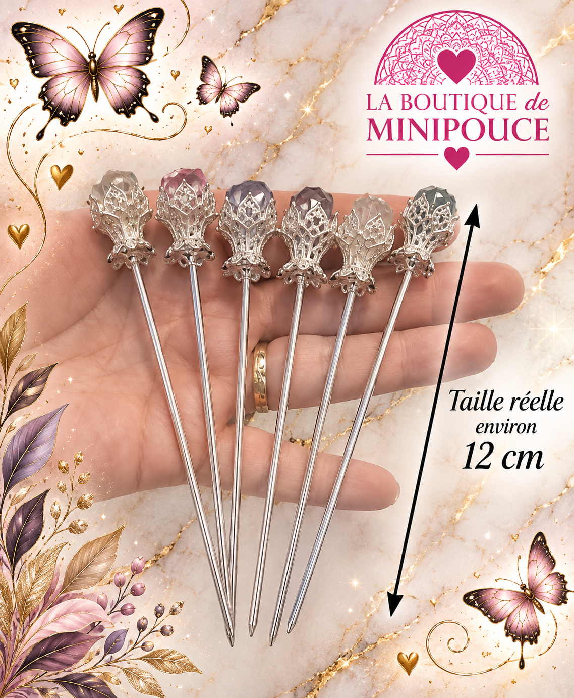 Accessoire cheveux en fluorine multicolore – 14 à 15 cm