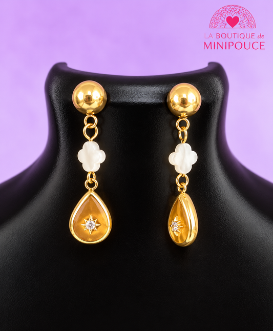 Boucles d'oreilles Éclat doré – Nacre et acier inoxydable