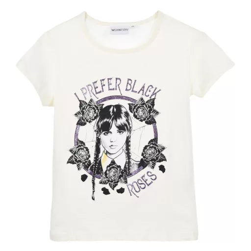 T-shirt enfant Wednesday Black Roses blanc – 6 ans