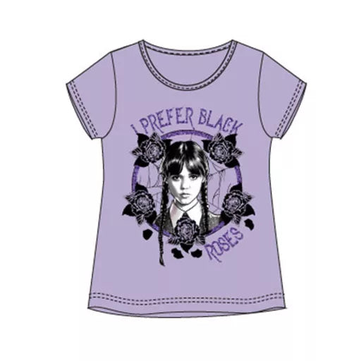 T-shirt enfant Wednesday Black Roses violet clair – 6 ans
