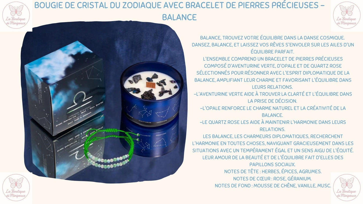Bougie de Cristal du Zodiaque avec Bracelet de Pierres Précieuses