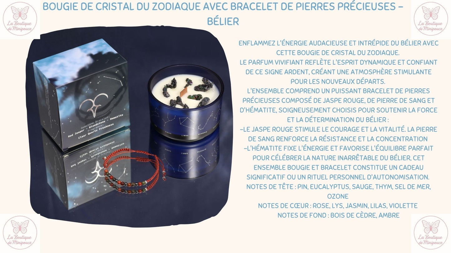 Bougie de Cristal du Zodiaque avec Bracelet de Pierres Précieuses