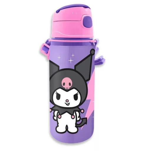 Gourde Hello Kitty Kuromi en aluminium, avec paille, avec mousqueton – 600 ml