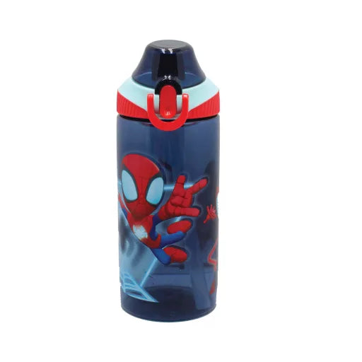 Gourde Spider-Man Spidey Web en plastique, avec paille, avec clip – 450 ml
