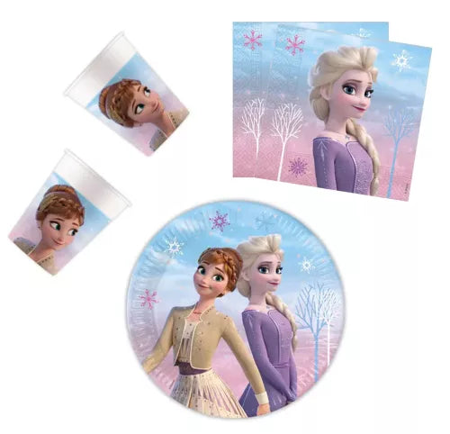 ENSEMBLE DE FÊTE 36 PIÈCES AVEC PLAQUE DE 23 CM / 20CM  REINE DES NEIGES