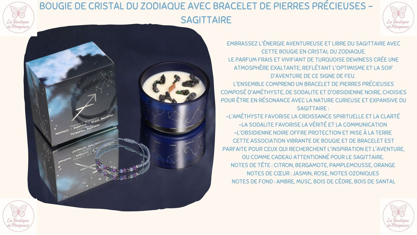 Bougie de Cristal du Zodiaque avec Bracelet de Pierres Précieuses