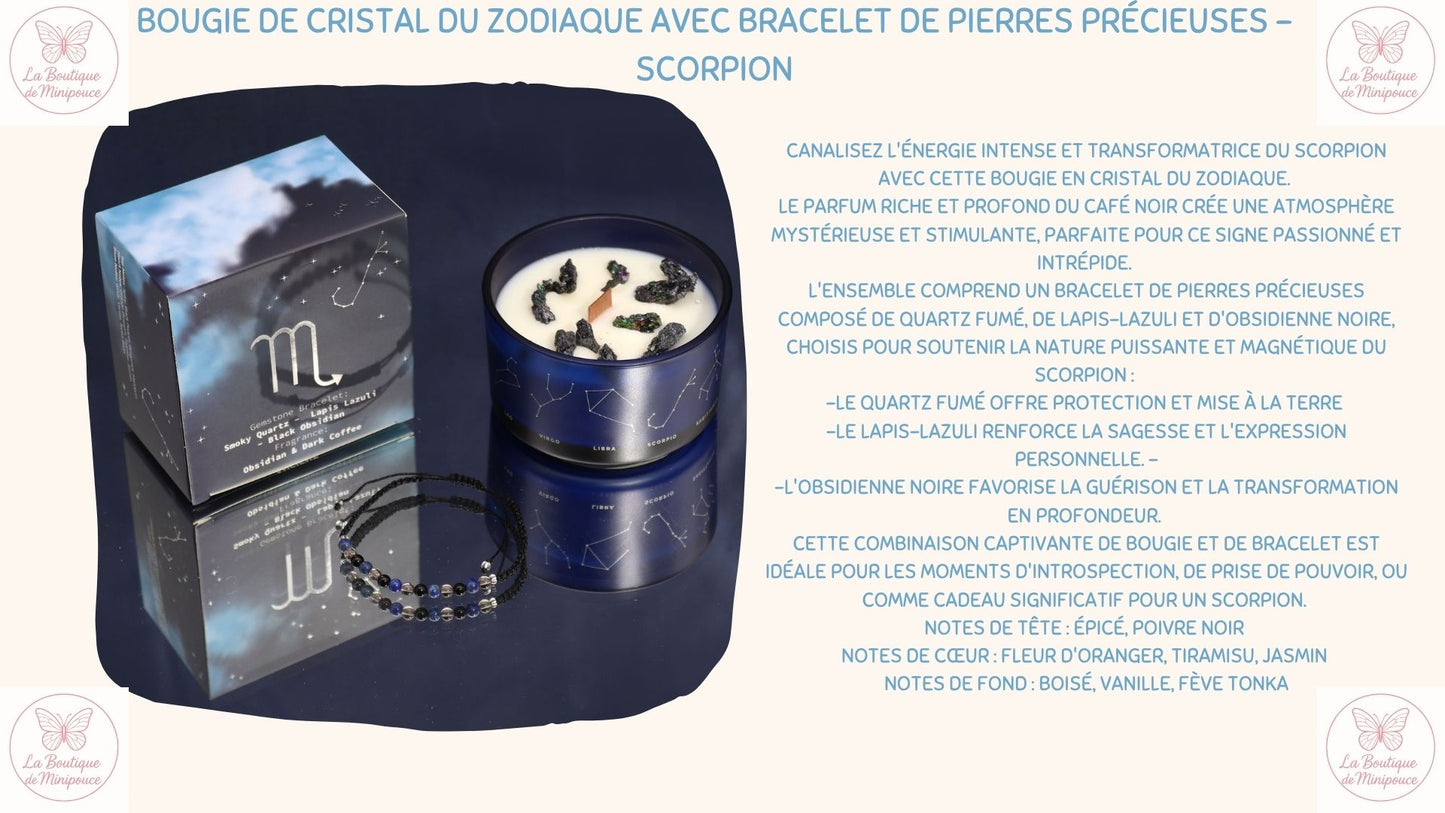 Bougie de Cristal du Zodiaque avec Bracelet de Pierres Précieuses