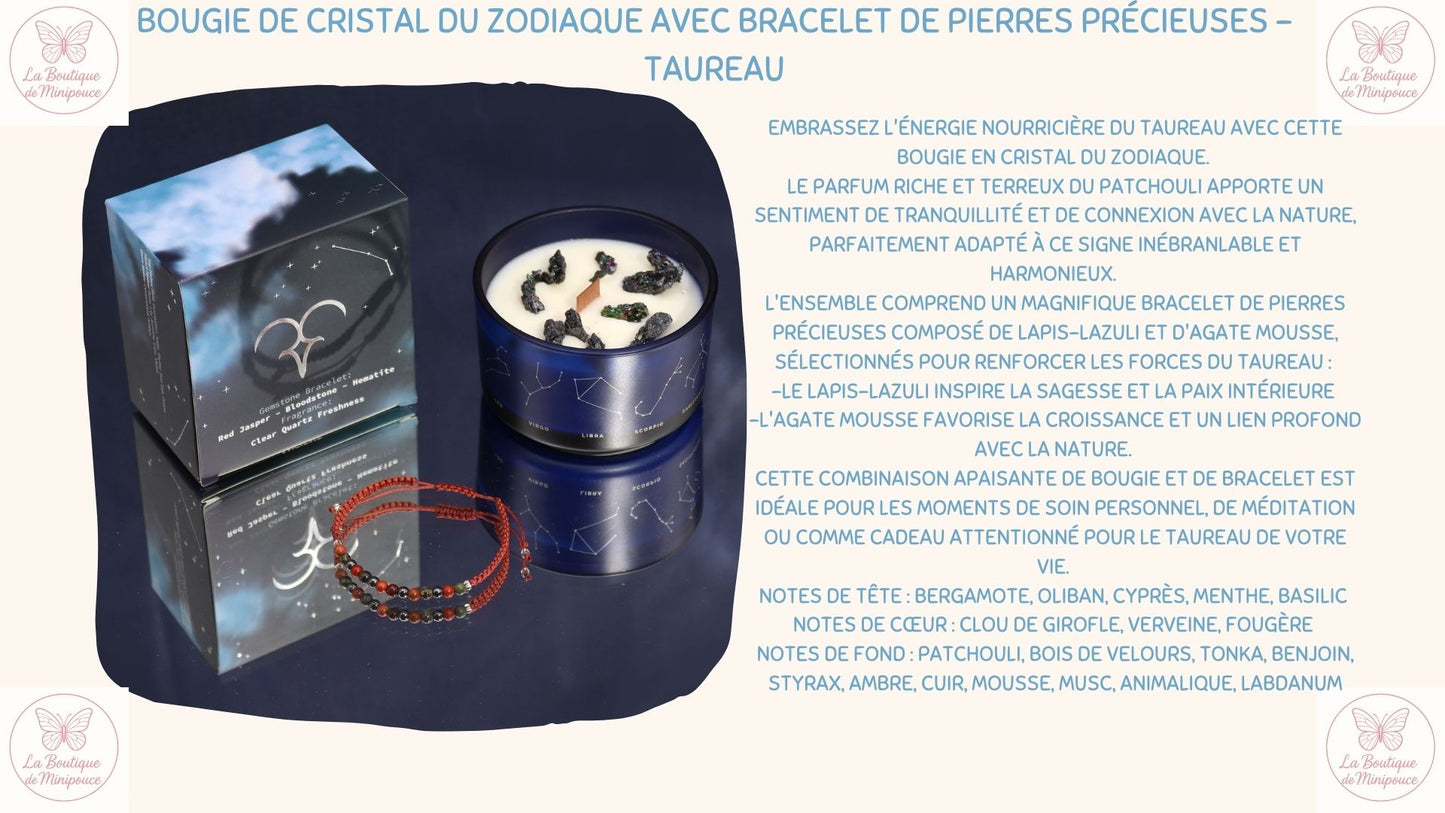 Bougie de Cristal du Zodiaque avec Bracelet de Pierres Précieuses