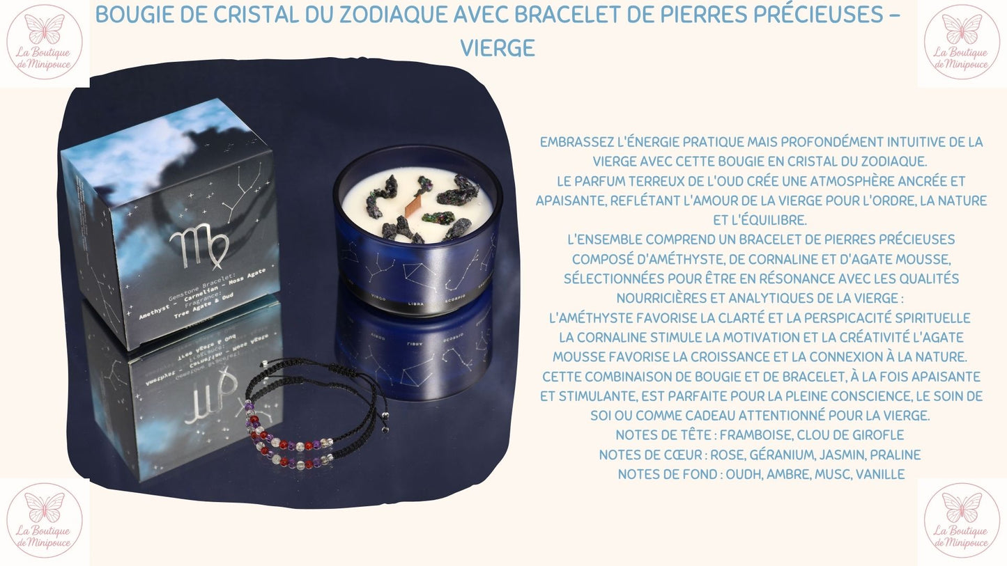 Bougie de Cristal du Zodiaque avec Bracelet de Pierres Précieuses