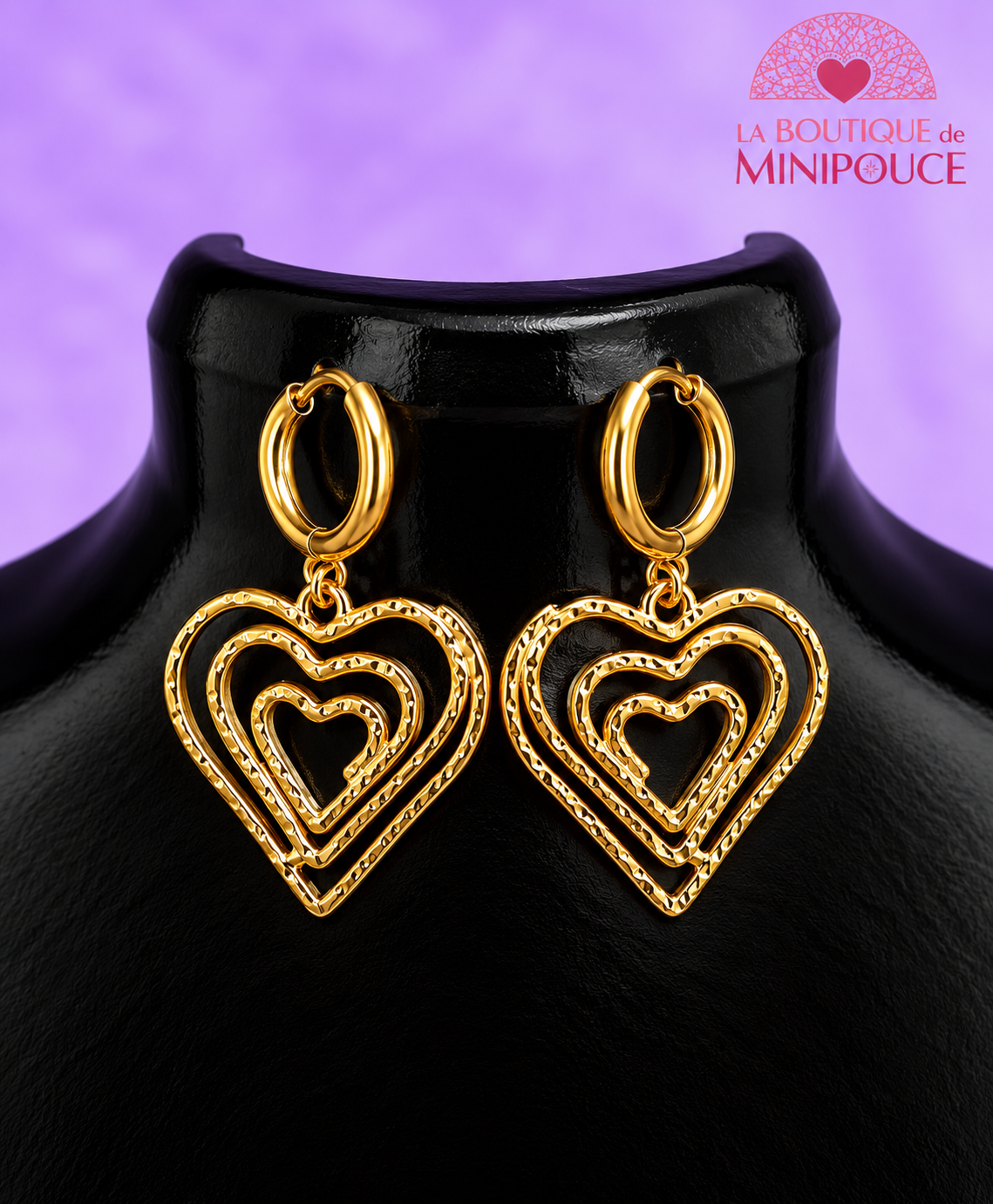 Boucles d'oreilles Amo dorées en forme de cœur – Acier inoxydable
