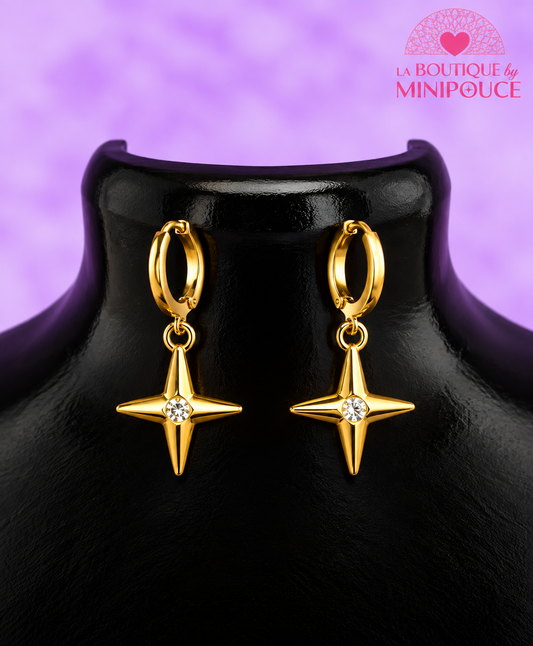 Boucles d'oreilles Lyra dorées – Zircon et acier inoxydable