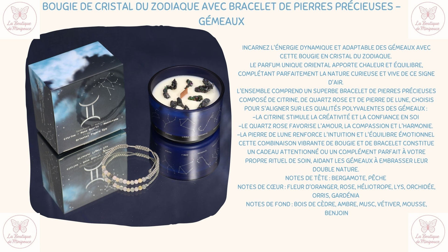 Bougie de Cristal du Zodiaque avec Bracelet de Pierres Précieuses