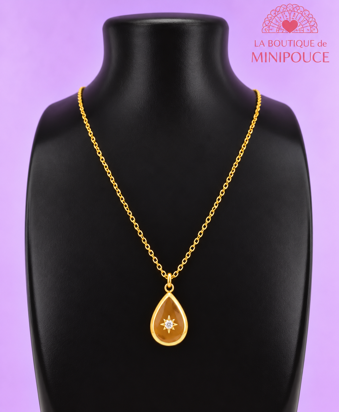 Collier Éclat doré – Nacre et zircon, acier inoxydable