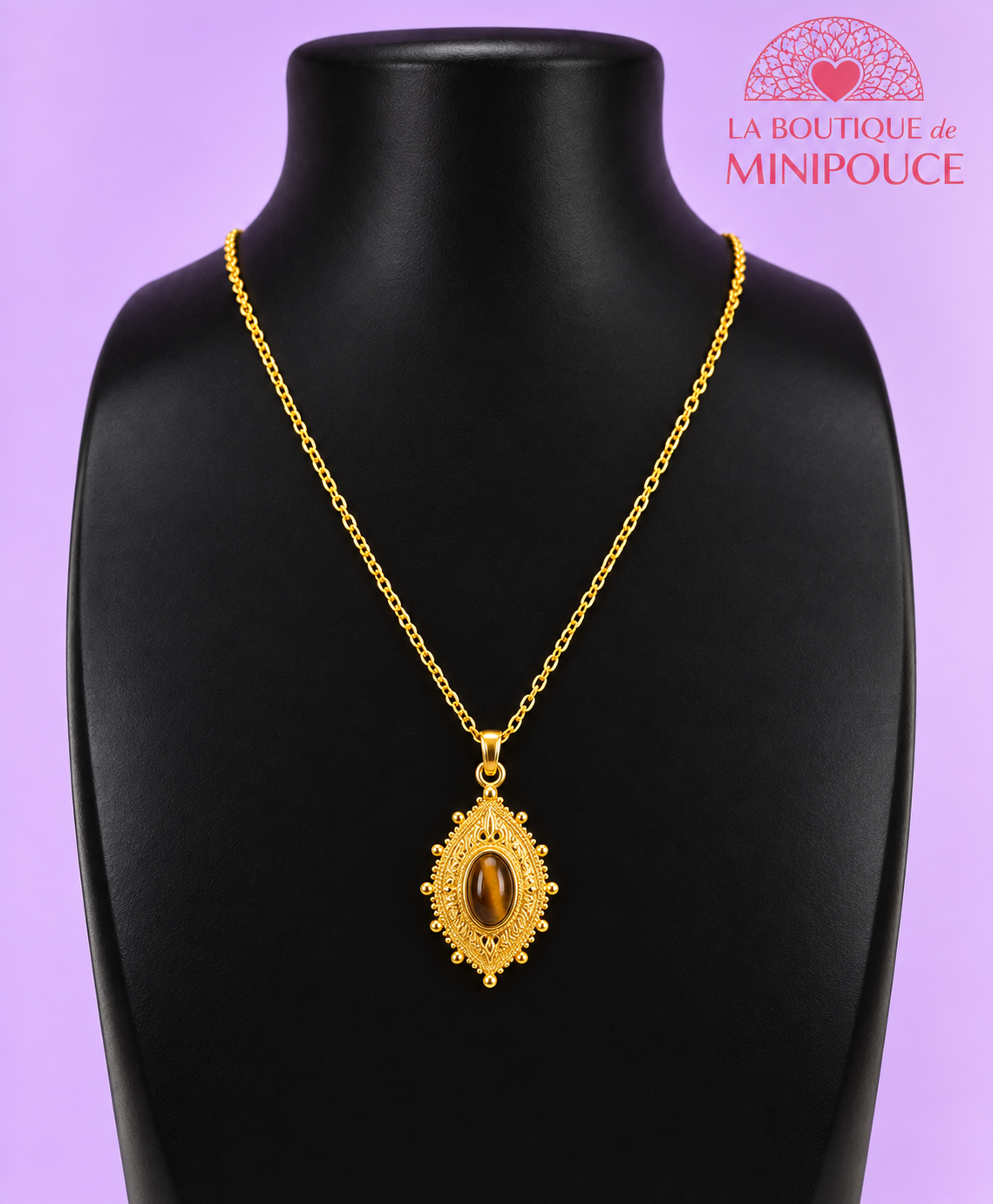 Collier Gloria doré – Sodalite ou œil-de-tigre