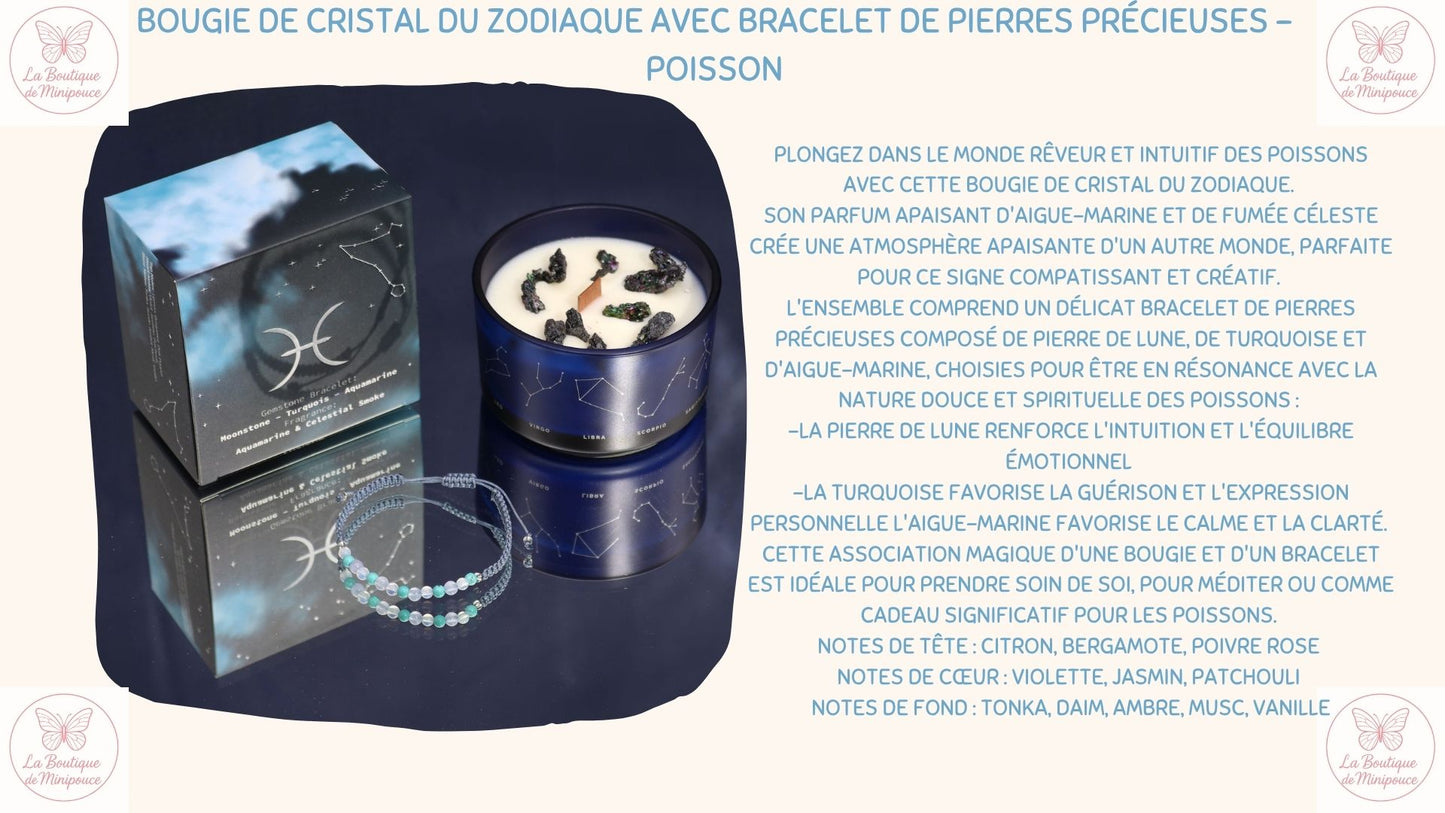 Bougie de Cristal du Zodiaque avec Bracelet de Pierres Précieuses