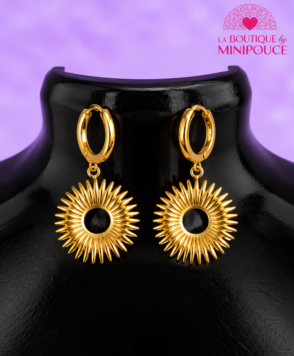 Boucles d'oreilles Soli dorées – Acier inoxydable, 40 mm