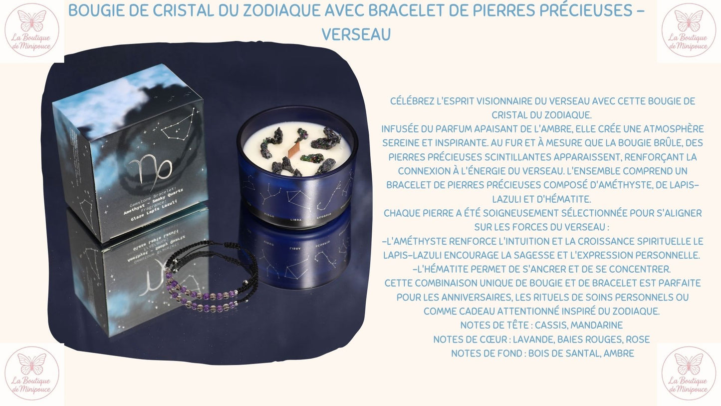 Bougie de Cristal du Zodiaque avec Bracelet de Pierres Précieuses